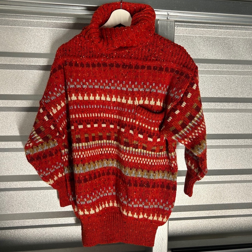 VINTAGE Lizwear Sweater Womens S Red Fair Isle Wool Blend Chunky Knit Cozecore